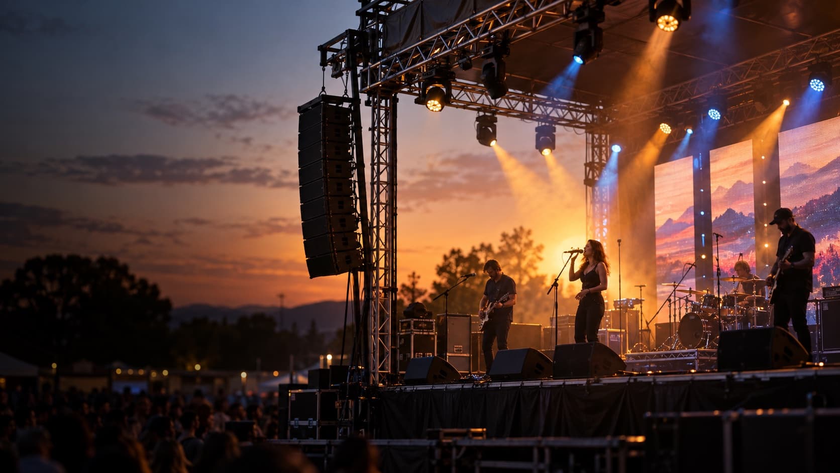 Live stage with audio and lighting systems